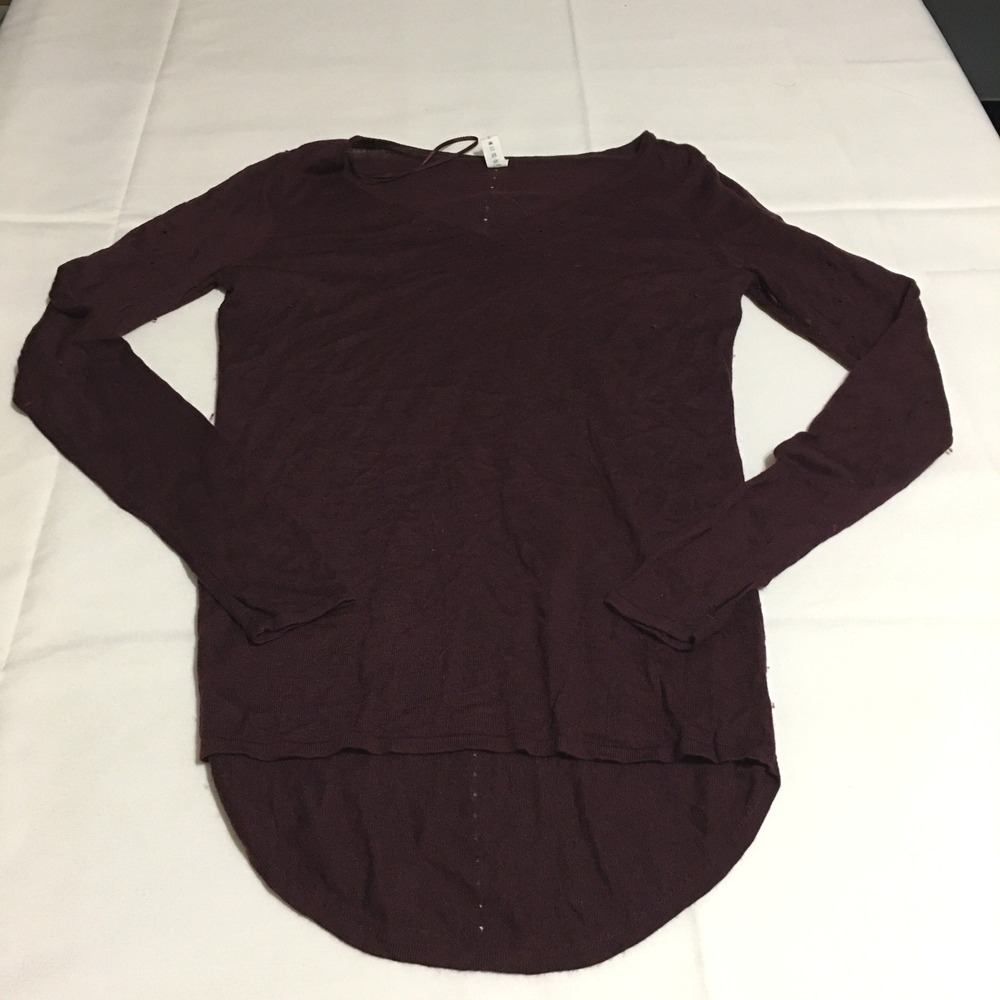 Lululemon Long Sleeve Top Women 2 Burgundy Pointelle Knit High Low Hem